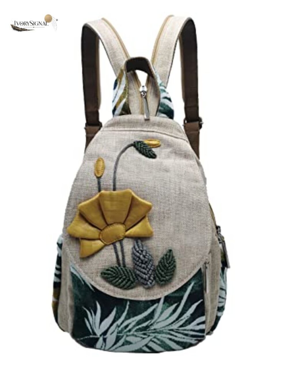 Retro Bohemian Washed Canvas Backpack with 3D Decoration for Commuting